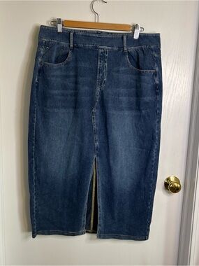 Halara Women’s Blue Front Split Midi Skirt XL Regular Pockets Wardrobe Staple